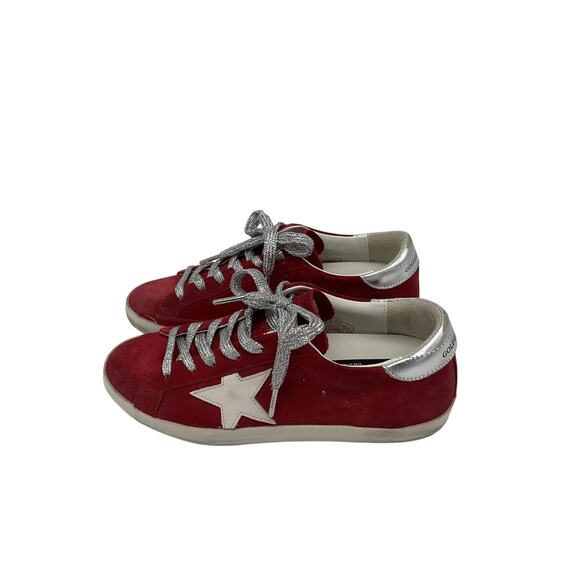 Golden Goose Super-Star Brown Rubber Distressed Metallic Leather-Trimmed Suede - Picture 2 of 5